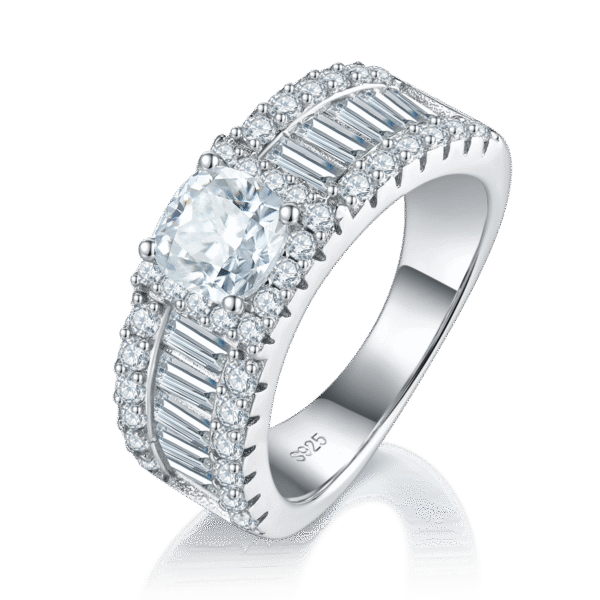 S925 silver plated platinum female ring custom selection main stone moissanite 1.0ct/side stone high carbon diamond
