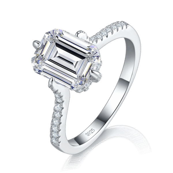 Rectangular diamond female ring S925 silver plated with white gold custom selection moissanite 2.0ct/side stone high carbon diamond