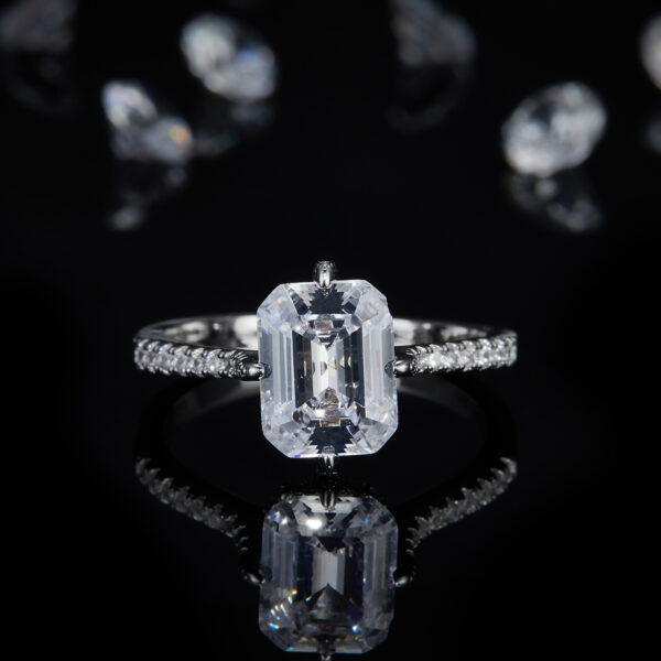 Rectangular diamond female ring S925 silver plated with white gold custom selection moissanite 2.0ct/side stone high carbon diamond - Image 2