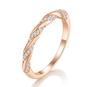 Twist arm micro inlay female ring S925 silver plated rose gold custom selection side stone moissanite 0.25ct