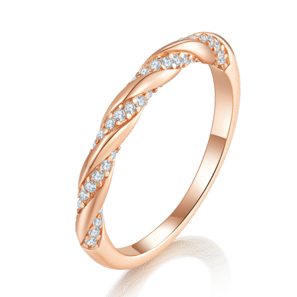 Twist arm micro inlay female ring S925 silver plated rose gold custom selection side stone moissanite 0.25ct