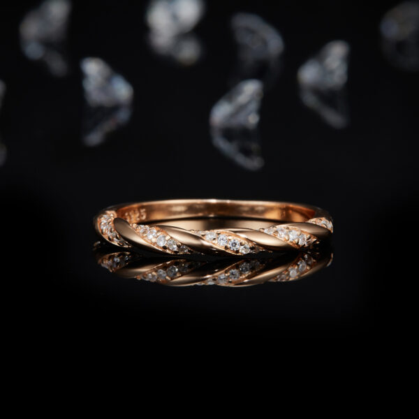 Twist arm micro inlay female ring S925 silver plated rose gold custom selection side stone moissanite 0.25ct - Image 2