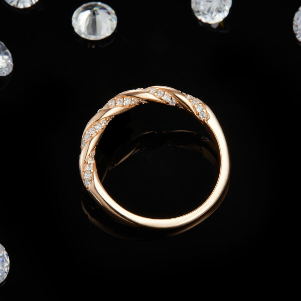 Twist arm micro inlay female ring S925 silver plated rose gold custom selection side stone moissanite 0.25ct - Image 3