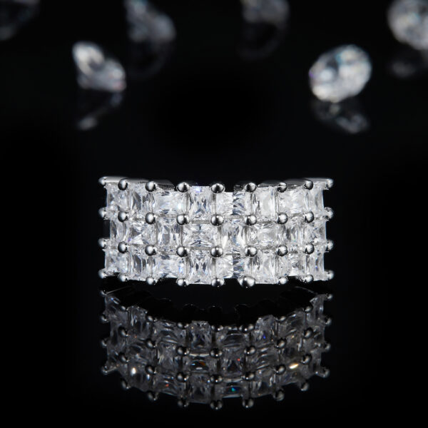 Square diamond full diamond ring S925 silver plated white gold female ring custom selection side stone moissanite 9.9ct - Image 2