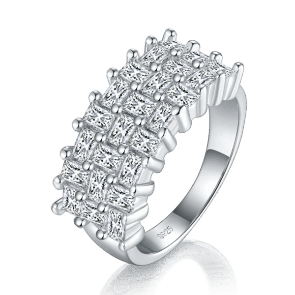 Square diamond full diamond ring S925 silver plated white gold female ring custom selection side stone moissanite 9.9ct