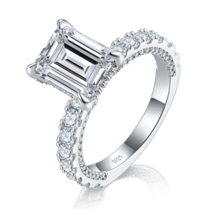 S925 silver plated 18K white gold rectangular moissanite female ring 4.0CT