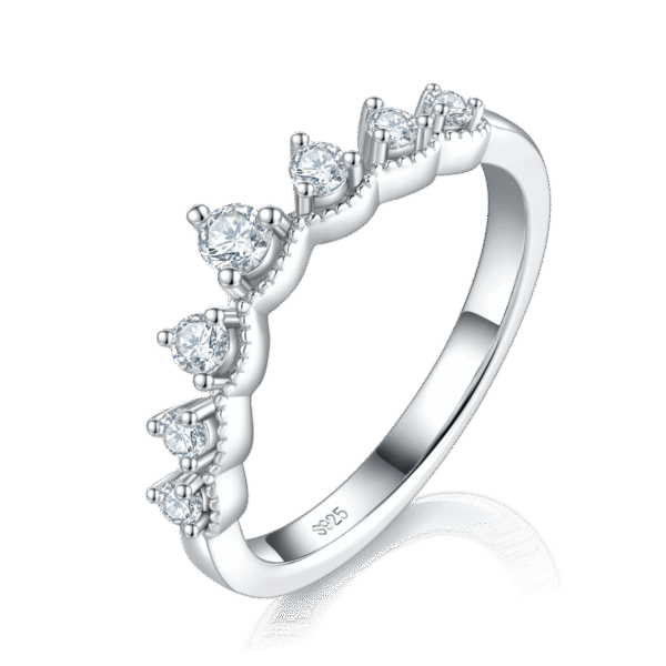 V-shaped ring S925 silver plated white gold female ring custom selection side stone moissanite 0.8ct