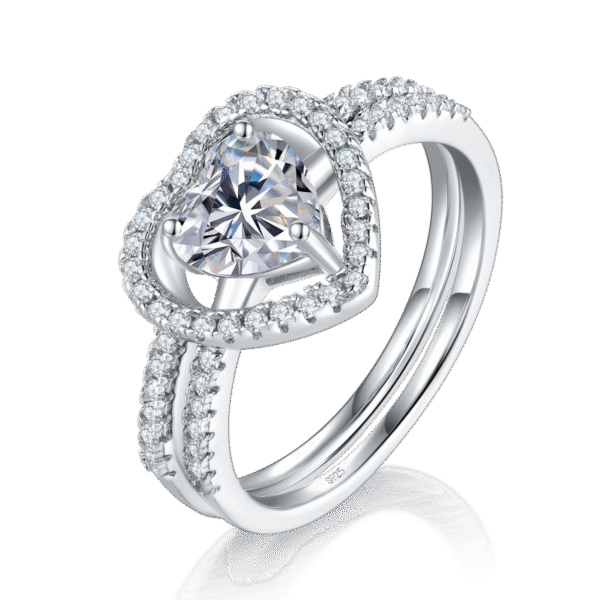 Double arm heart-shaped diamond ring S925 silver plated white gold female ring custom selection main stone moissanite 1.0ct/side stone high carbon diamond