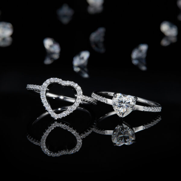 Double arm heart-shaped diamond ring S925 silver plated white gold female ring custom selection main stone moissanite 1.0ct/side stone high carbon diamond - Image 2
