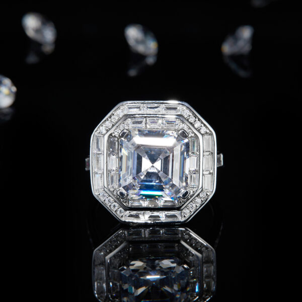 S925 silver plated platinum female ring custom selected moissanite 5.0ct - Image 2
