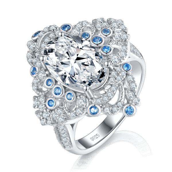 Light luxury full diamond four-leaf clover egg-shaped female ring S925 silver plated with platinum custom selection main stone moissanite 4.5ct/side stone high carbon diamond