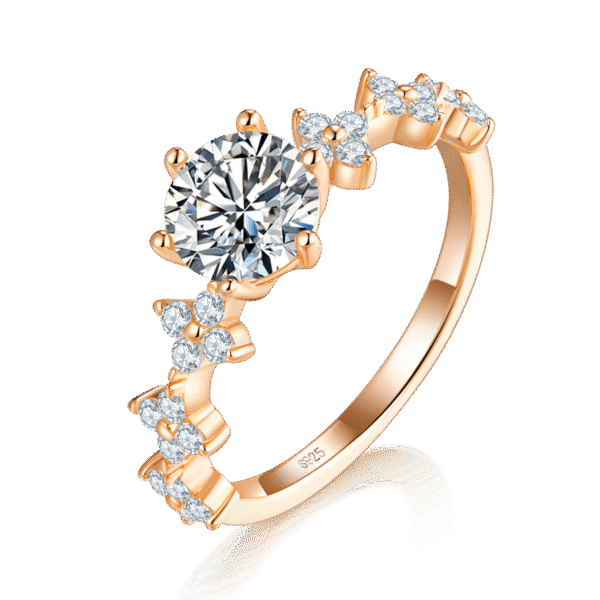 Six-claw female ring S925 silver plated with rose gold Customized selection Main stone Moissanite 1.0ct/side stone high carbon diamond