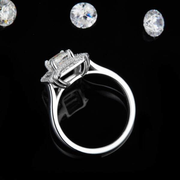 Square diamond female ring S925 silver plated with white gold custom selection main stone moissanite 1.0ct/side stone high carbon diamond - Image 3