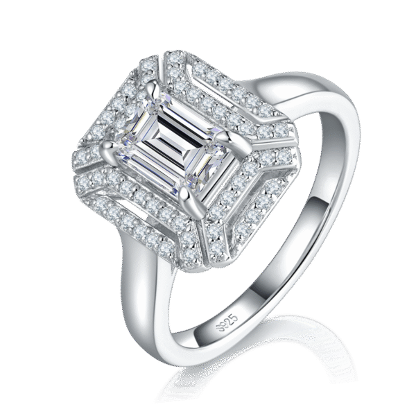 Square diamond female ring S925 silver plated with white gold custom selection main stone moissanite 1.0ct/side stone high carbon diamond