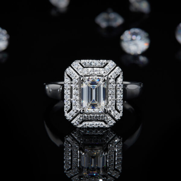 Square diamond female ring S925 silver plated with white gold custom selection main stone moissanite 1.0ct/side stone high carbon diamond - Image 2