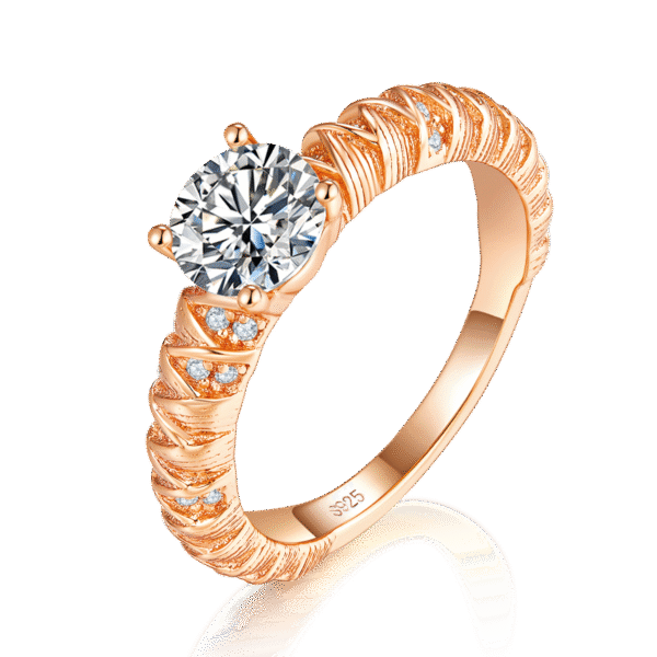 Fashion four-claw women's ring S925 silver plated with 18K rose gold custom selection main stone moissanite 1.0ct/side stone high carbon diamond