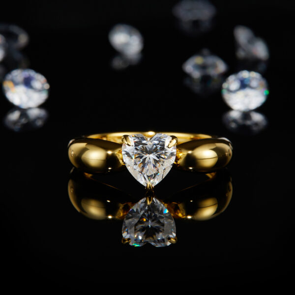 Heart-shaped female ring S925 silver plated with 18K gold custom selection main stone moissanite 1.2ct - Image 3