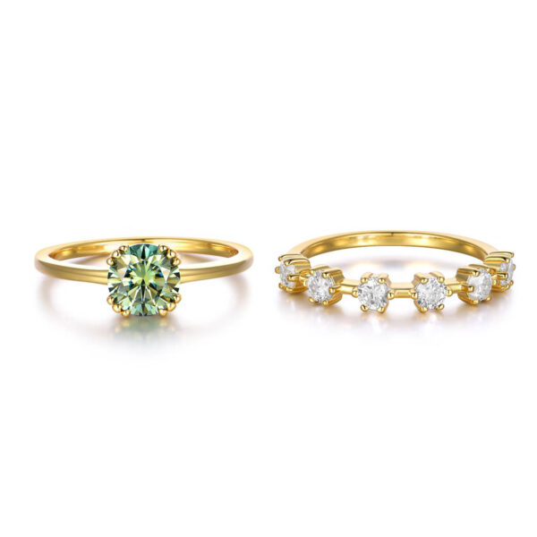 S925 silver plated 18K gold green round moissanite female ring 1.0CT - Image 4
