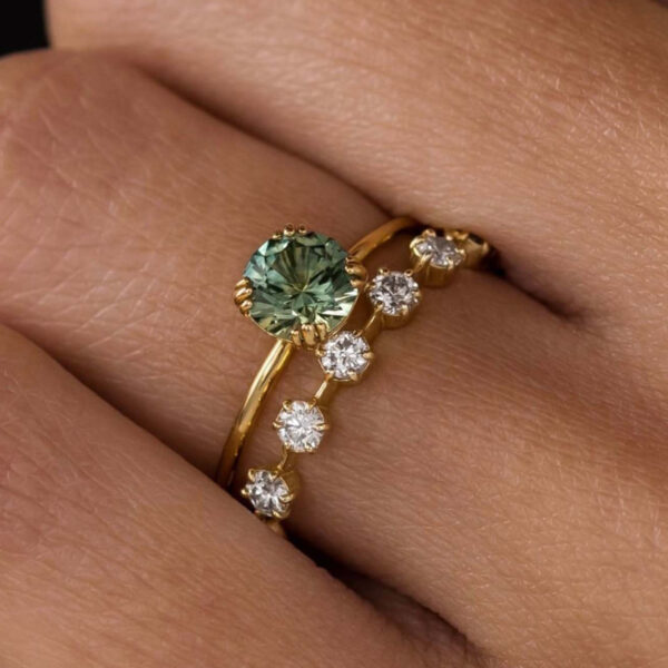 S925 silver plated 18K gold green round moissanite female ring 1.0CT - Image 2