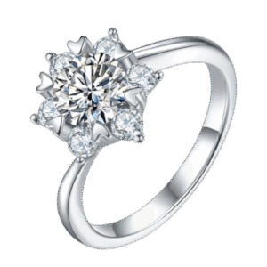 Star Flower S925 Silver Platinum-plated Moissanite Women's Ring 1 Carat D Grade
