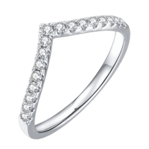 V-shaped ring S925 silver plated with white gold moissanite 33 points D grade