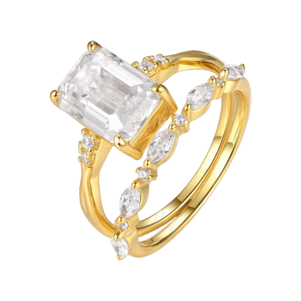 S925 silver plated 18K gold emerald cut moissanite exquisite ring main stone 10*7mm/3.5CT