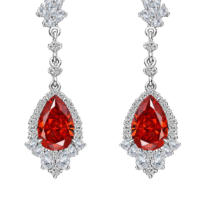 7ct Padma Red Ice Flower Cut High Carbon Diamond 925 Sterling Silver Earrings