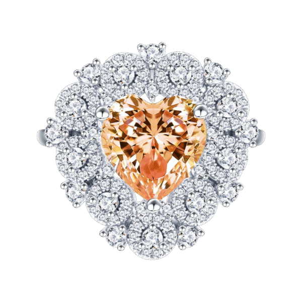 Champagne diamond heart-shaped high carbon diamond ring s925 sterling silver love garden ring