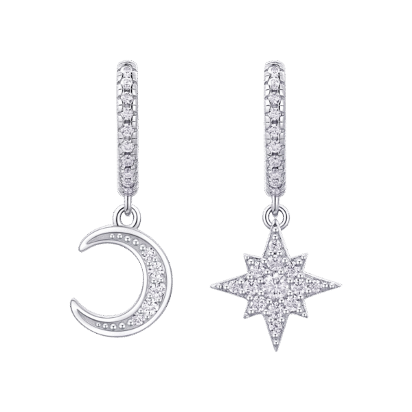 S925 silver plated 18K white gold moissanite star and moon earrings