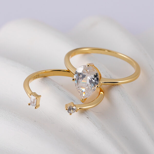 S925 silver plated with 18K gold teardrop-shaped moissanite female ring 2.5CT - Image 4
