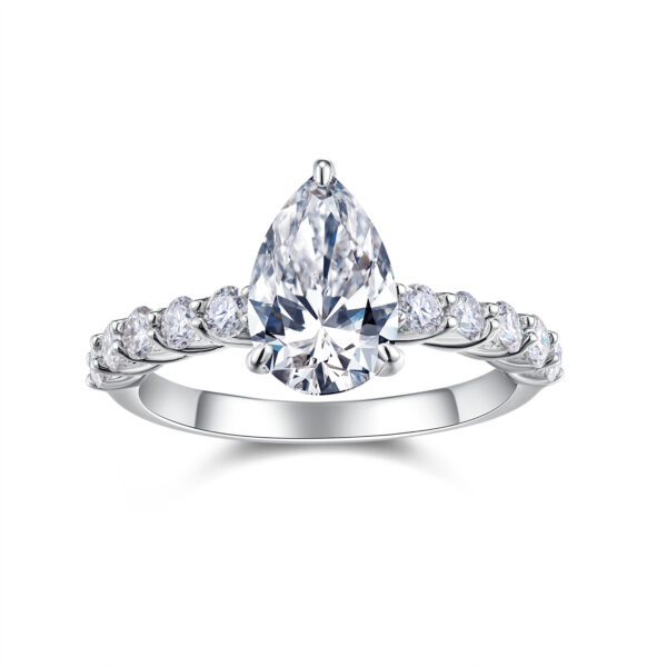 S925 silver plated 18K white gold female ring pear-shaped moissanite 3.0CT - Image 3
