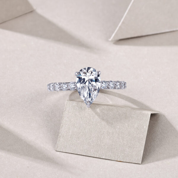 S925 silver plated 18K white gold female ring pear-shaped moissanite 3.0CT - Image 5