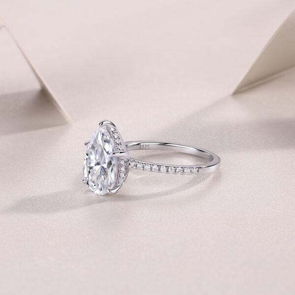 S925 silver plated 18K white gold female ring pear-shaped moissanite 5.0CT - Image 6