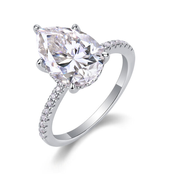 S925 silver plated 18K white gold female ring pear-shaped moissanite 5.0CT - Image 3