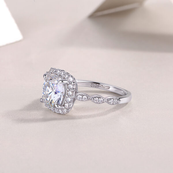 S925 silver plated 18K white gold female ring cushion-shaped moissanite 3.0CT - Image 5
