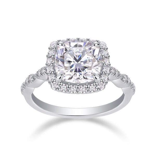 S925 silver plated 18K white gold female ring cushion-shaped moissanite 3.0CT - Image 3