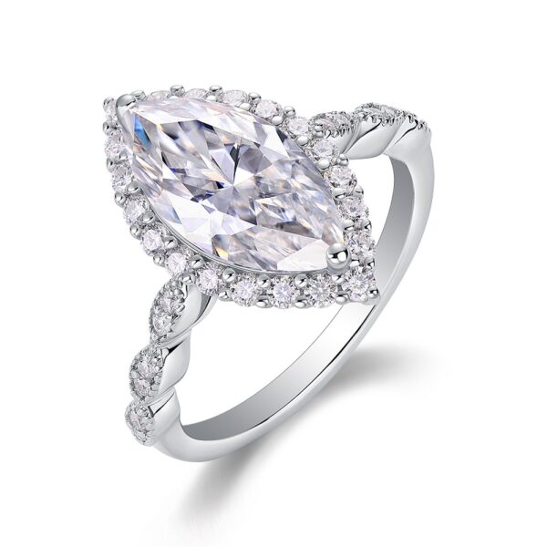 S925 silver plated 18K white gold female ring horse eye shaped moissanite 3.0CT - Image 3