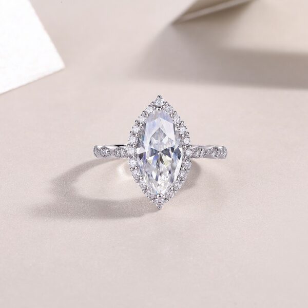 S925 silver plated 18K white gold female ring horse eye shaped moissanite 3.0CT - Image 5