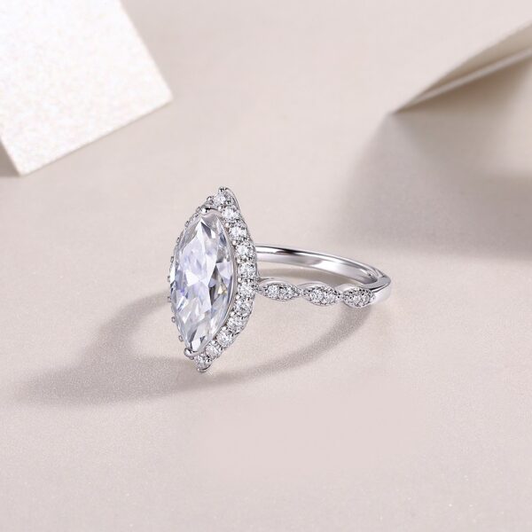 S925 silver plated 18K white gold female ring horse eye shaped moissanite 3.0CT - Image 6
