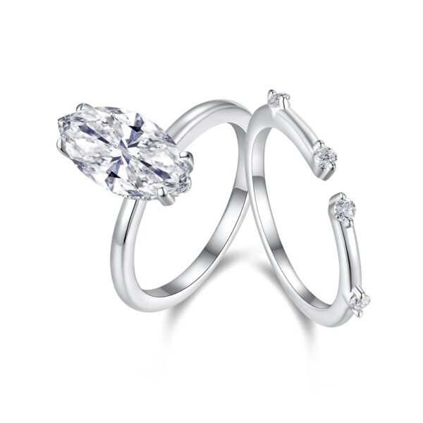 S925 silver plated 18K white gold female ring horse eye shaped moissanite 3.0CT - Image 6