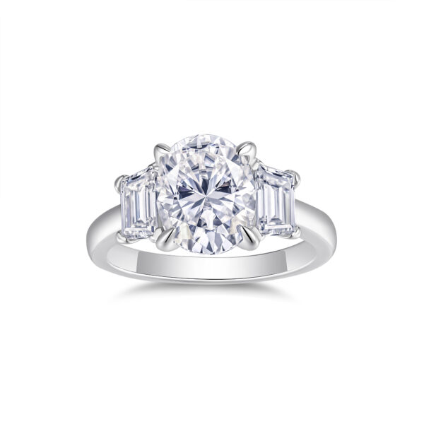 S925 silver plated 18K white gold three-stone female ring main stone egg-shaped moissanite 3.0CT - Image 3