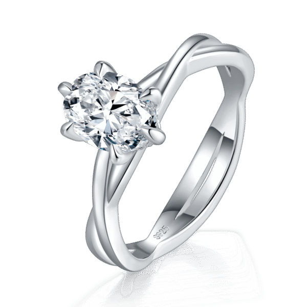 Simple egg-shaped female ring S925 silver plated with white gold custom selection main stone moissanite 1.5ct - Image 4
