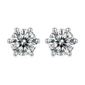 Classic six-claw moissanite earrings for women, sterling silver, simple, fashionable, versatile, high-end, S925