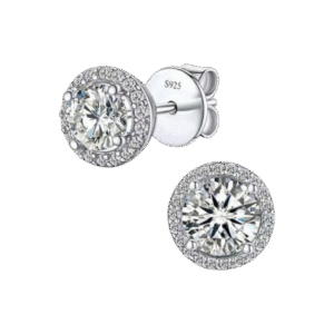 S925 sterling silver micro inlaid moissanite earrings female round four claw earrings