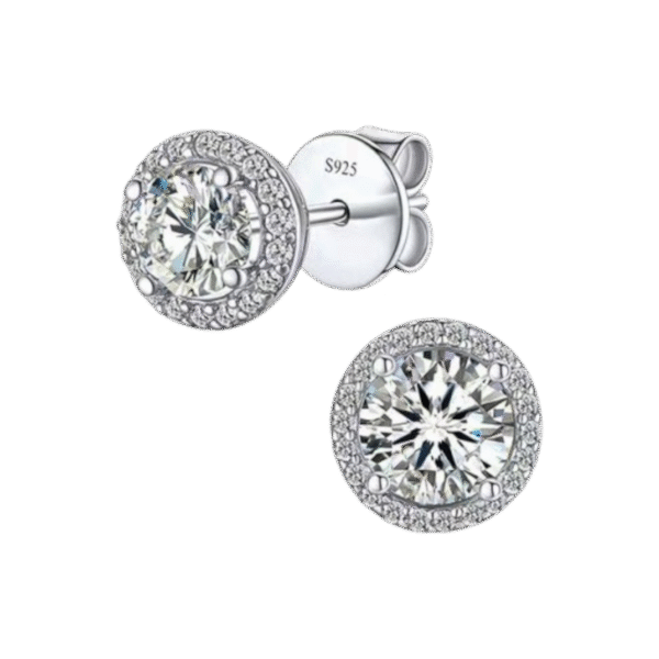 S925 sterling silver micro inlaid moissanite earrings female round four claw earrings