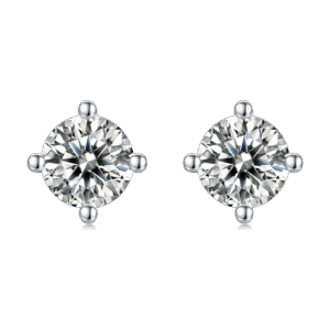 Classic four-claw S925 silver platinum-plated moissanite earrings