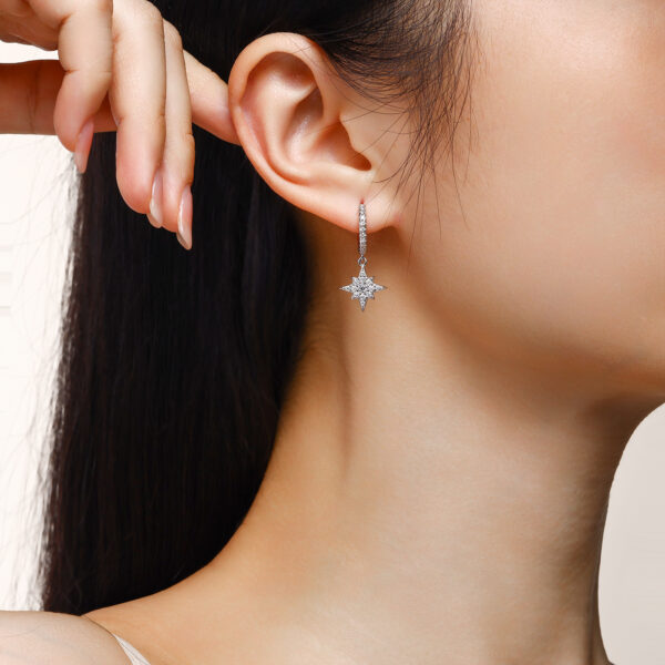 S925 silver plated 18K white gold moissanite star and moon earrings - Image 2