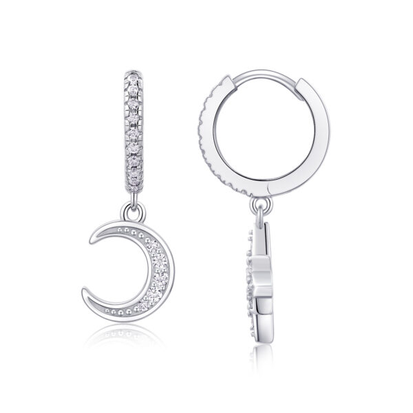 S925 silver plated 18K white gold moissanite star and moon earrings - Image 5