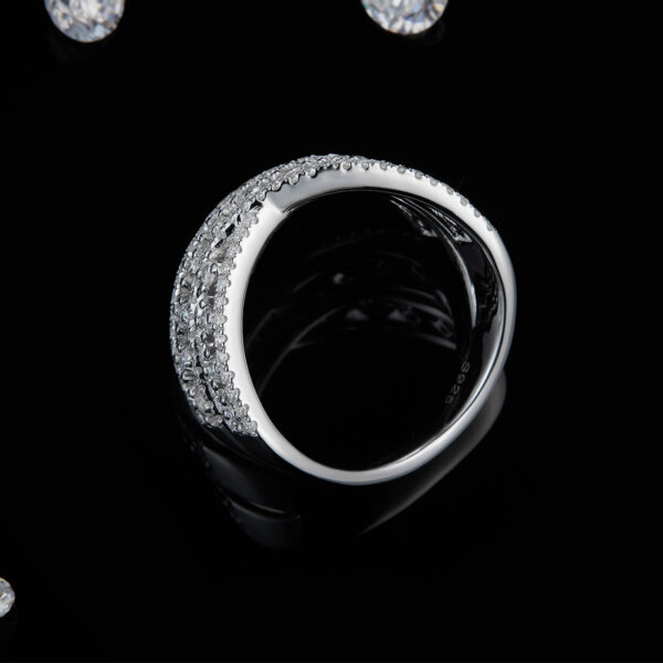 X-shaped cross full diamond hollow row ring female ring S925 silver plated with white gold custom selection side stone moissanite 0.96ct - Image 3