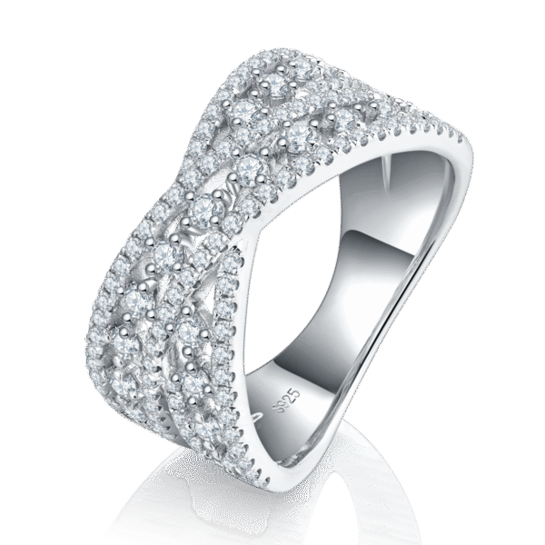 X-shaped cross full diamond hollow row ring female ring S925 silver plated with white gold custom selection side stone moissanite 0.96ct